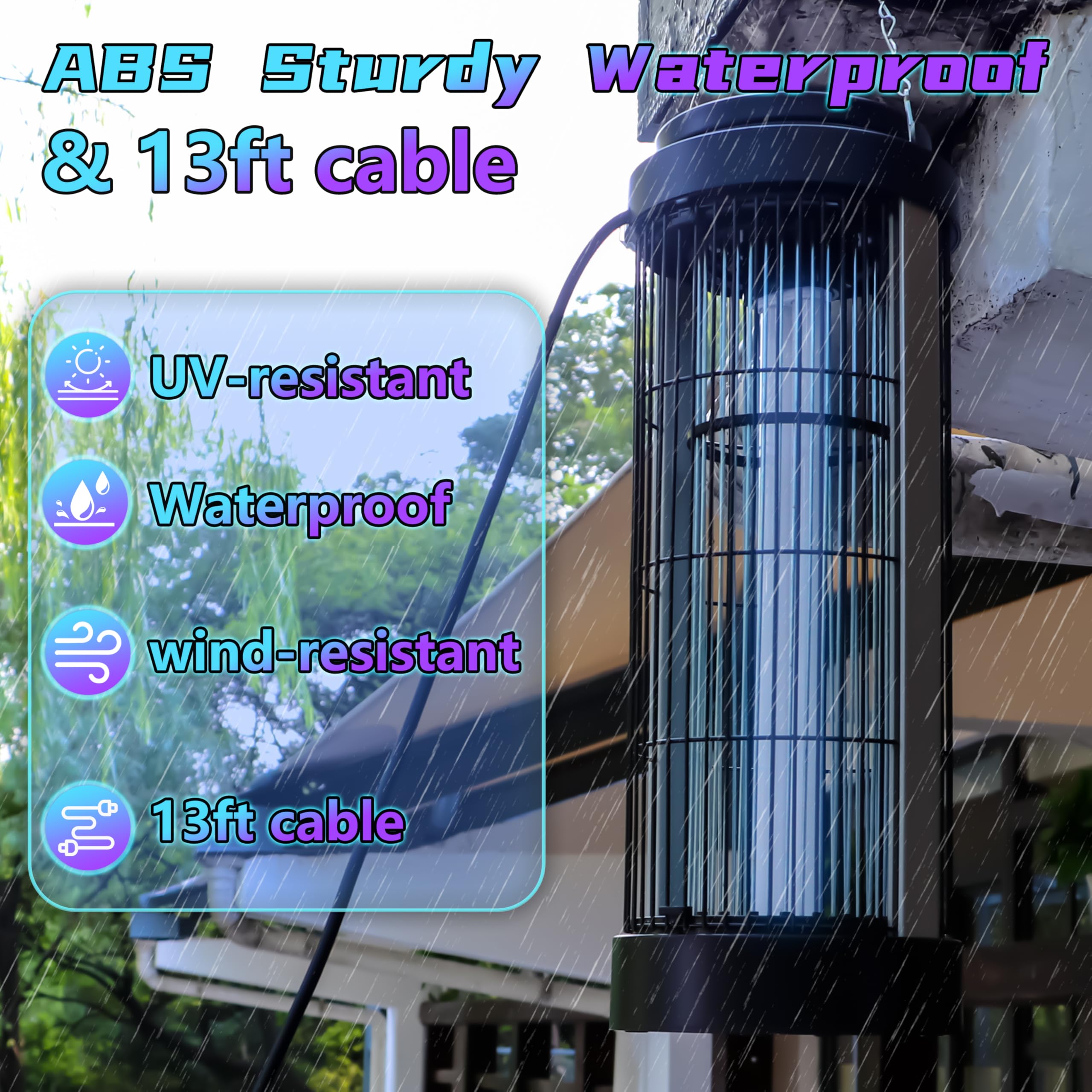 Large Size Bug Zapper Outdoor for 12 Acres with 13FT Power Cord, 4000V Instant Killing Grid Removable Hanging High Power Outdoor Mosquito Killer, Fly Trap Lamps for Camping Patio Home