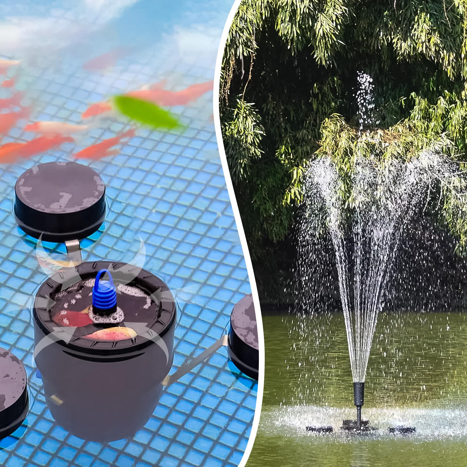 Pond Floating Fountain & Surface Skimmer 2-in-1 Machine w 7 Colors Submersible Light 660GPH Water Pump Aerator 30Ft. Power Cord for Ponds Swimming Pool Fishponds Lake