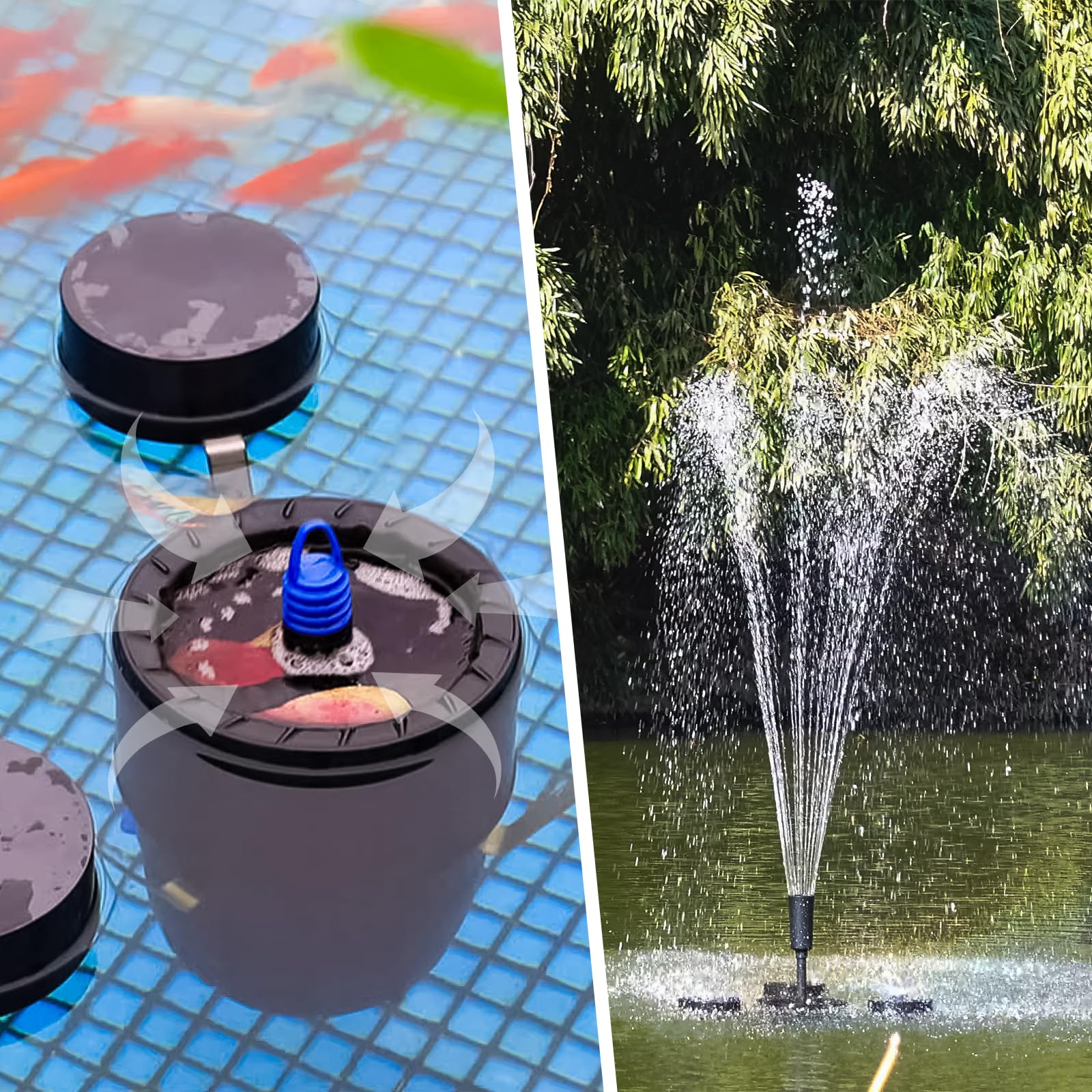 Pond Fountain Floating Pool Fountain & Floating Pool Skimmer 2 in 1 Machine w 7 Colors Submersible Light 600GPH Water Pump Aerator 30Ft. Power Cord for Ponds Swimming Pool Fishponds Lake