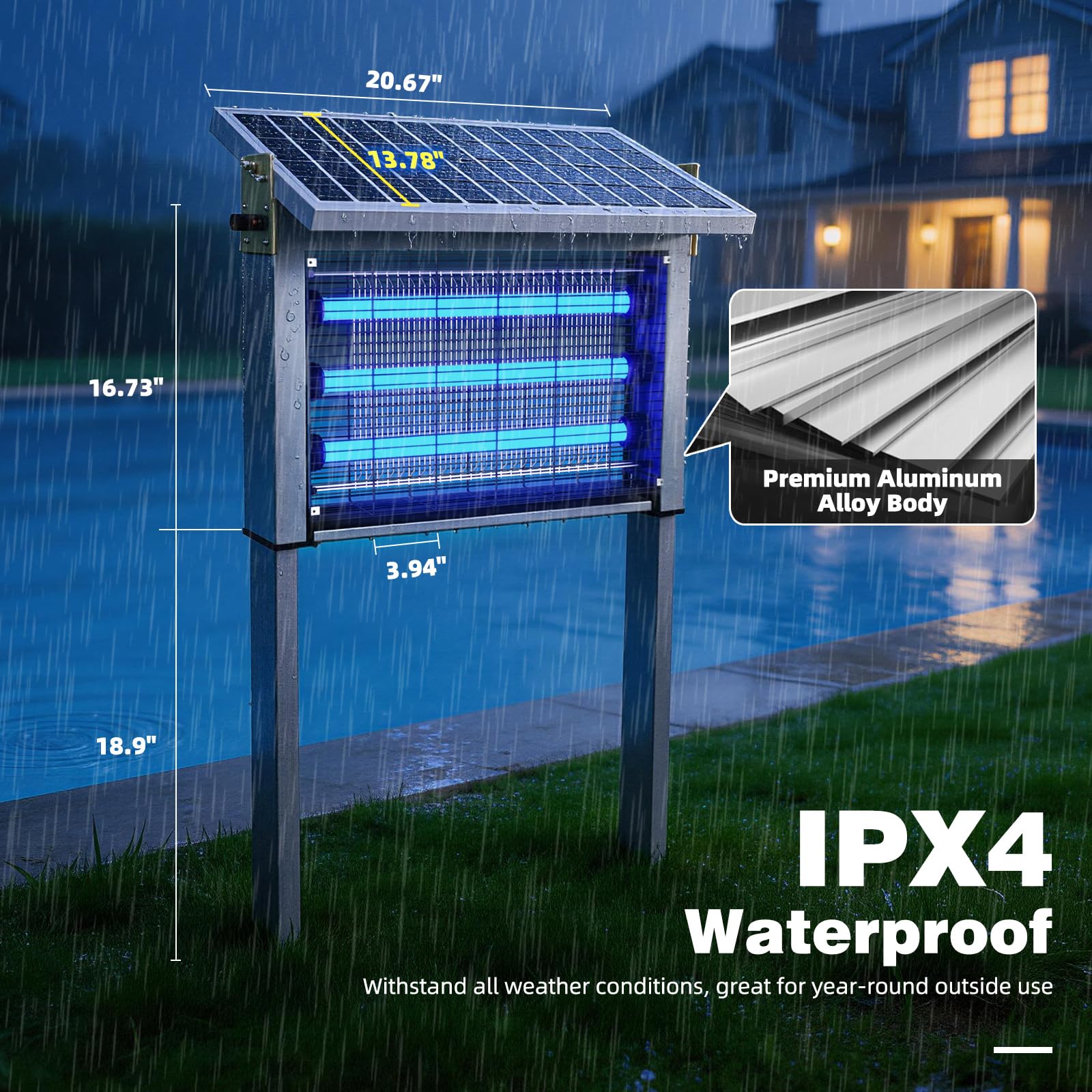 Powerful Large Solar Bug Zapper Outdoor for 10000 sq.ft, Poartable Rechargeable Mosquito Zapper with High Powered, Cordless Solar Fly Zapper for Patio Garden Backyard Farm Pest Control
