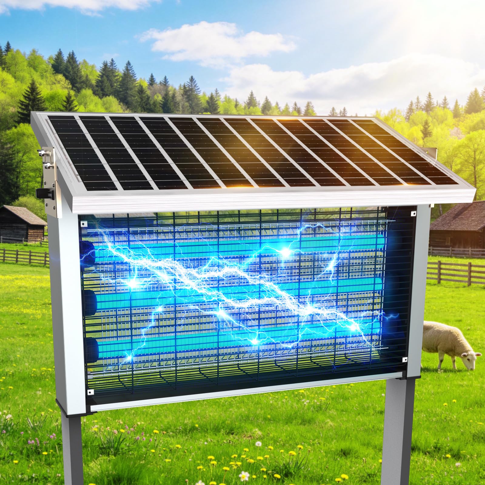 Powerful Large Solar Bug Zapper Outdoor for 12 Acre, Poartable Rechargeable Mosquito Zapper with High Powered, Cordless Solar Fly Zapper for Patio Garden Backyard Farm Pest Control