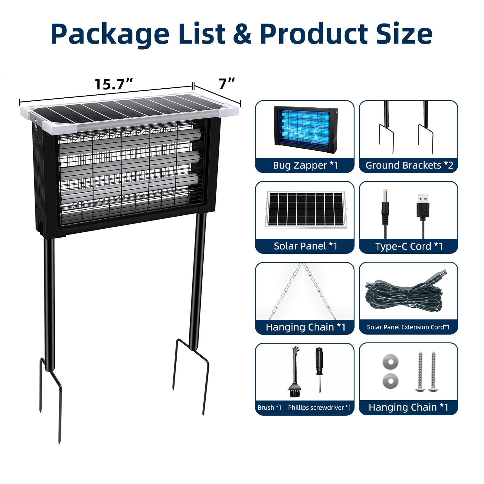 Powerful Solar Bug Zapper Outdoor with 3 LED Tube, Mosquito Zapper Waterproof Poartable Rechargeable Fly Zapper 3500V, Cordless Solar Fly Trap for Patio Garden Backyard Patio RV Camping for 3000 sq.ft