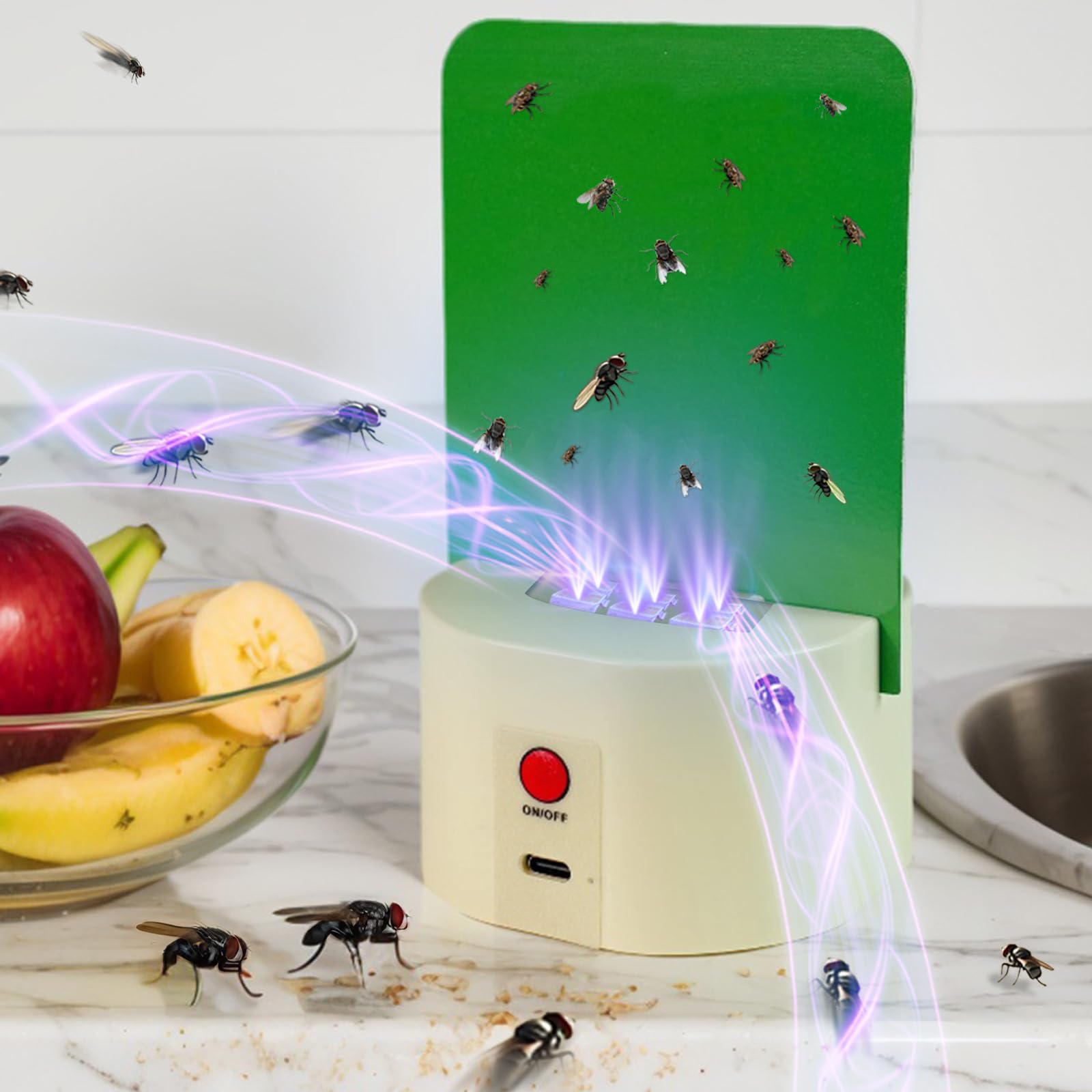 Rechargeable Flying Trap with USB Lithium Battery, Portable Fruit Fly Traps for Indoors, Bug Light Trap Indoor Insect Trap, Fruit Fly Drain Treatment, Bug Light Trap Catcher for Insect, Gnat