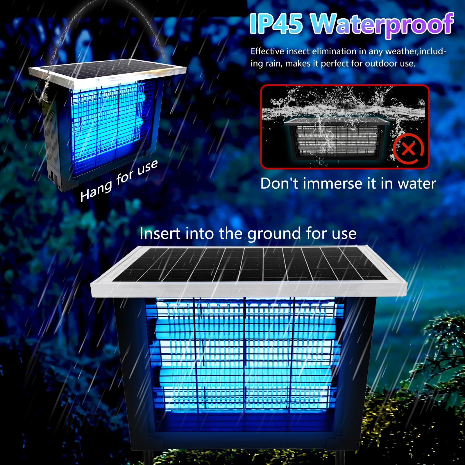 Solar Bug Zapper for Outdoor with 13FT Extension Cord for 2500 sq.ft, Portable Rechargeable Electric Mosquito Zapper with High Powered, Waterproof Solar Zapper for Patio Garden Backyard RV Camping
