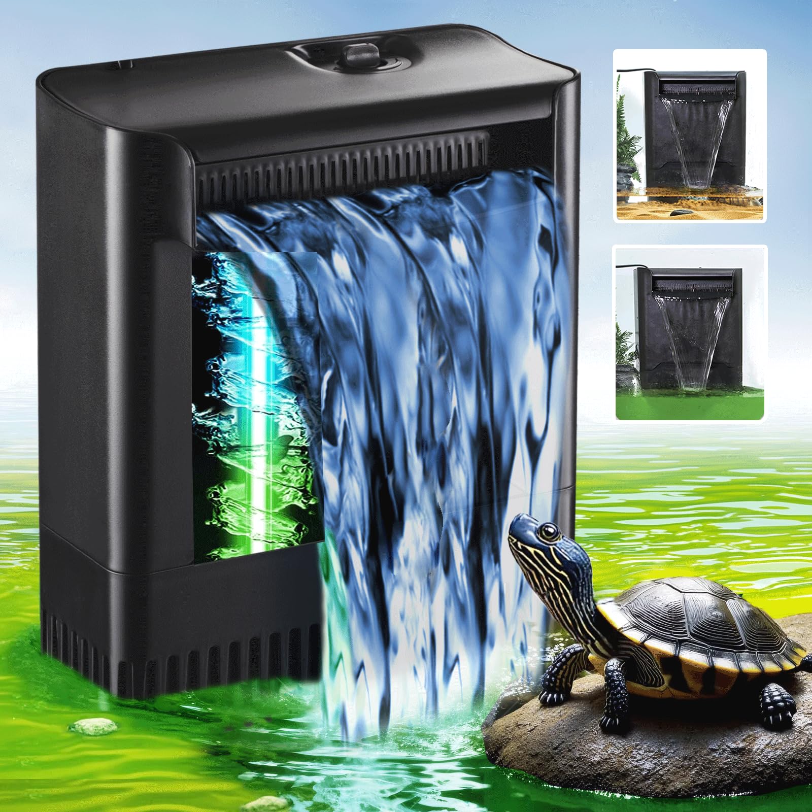 Turtle Filter U V-ery Suitable for 40-100 Gallon Turtle Tank Filter, Internal Filter Turtle Water Filter for Amphibians Fresh Saltwater Cloudy Green Water Crystal Clear with Turtle Tank Deodorization