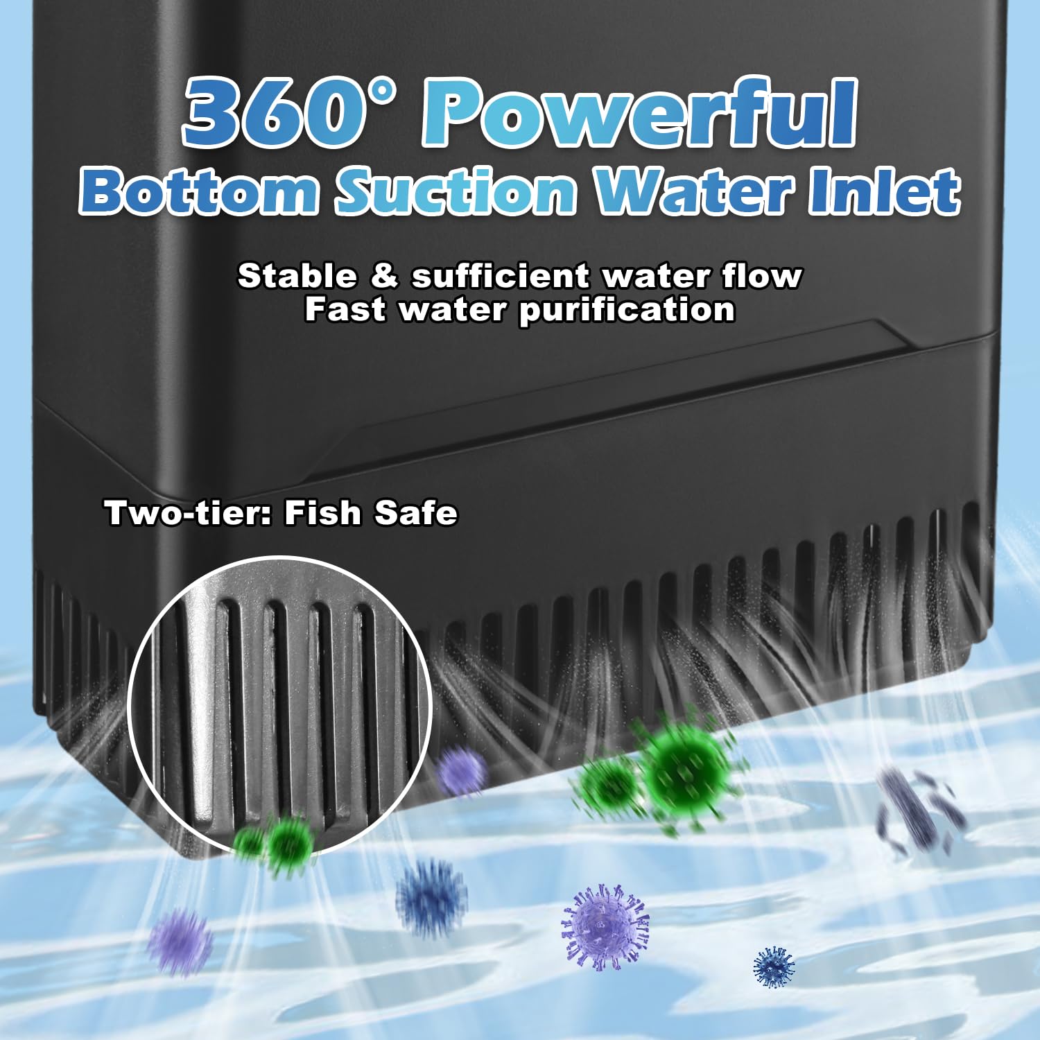 Turtle Tank Filter Aquarium Filter Power Adjustable 30-55 Gal. 290GPH Large Internal Filter 3-Stage Waterfall Bio-Filtration Low Water Level for Freshwater Saltwater Fish Tank Reptile Shrimp Frog