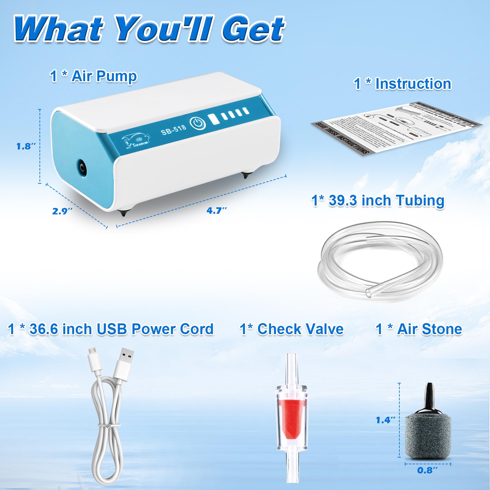 USB Rechargeable Aquarium Air Pump One Dual Outlet Fish Tank Bubbler Aerator Pump for 5-75 Gallon Portable Li-ion Battery Power Outage Outdoor Fishing Live Bait Bucket Aerator Quiet Oxygen Pump