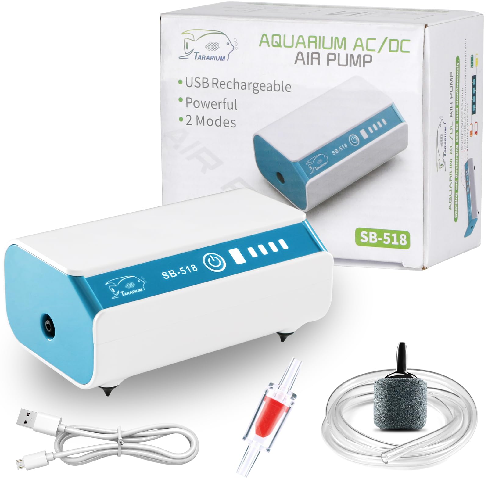 USB Rechargeable Aquarium Air Pump One Dual Outlet Fish Tank Bubbler Aerator Pump for 5-75 Gallon Portable Li-ion Battery Power Outage Outdoor Fishing Live Bait Bucket Aerator Quiet Oxygen Pump