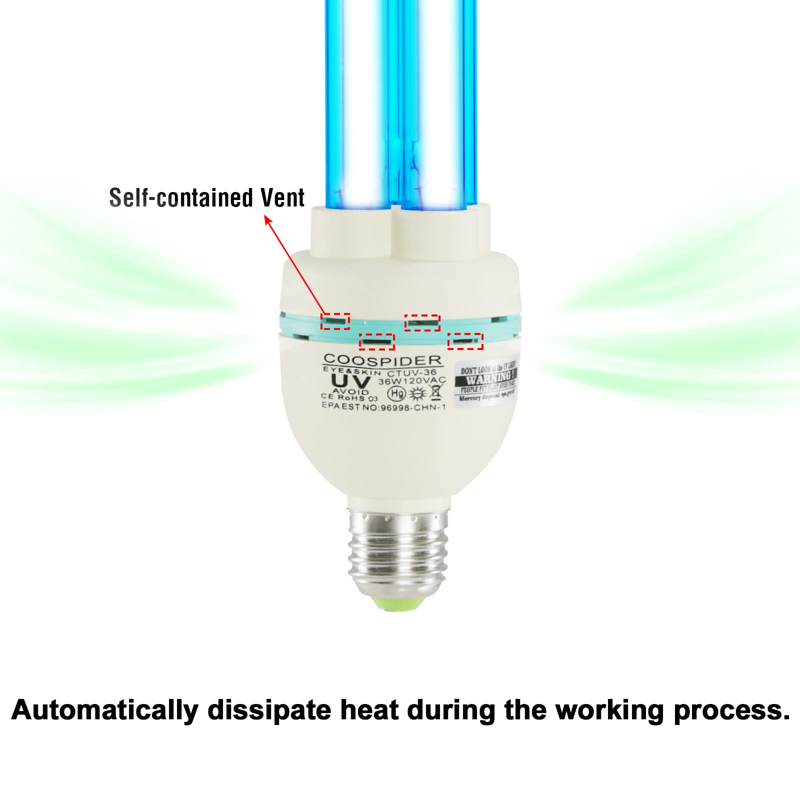 UVC with Ozone Germicidal Bulb 36W Self-Ballast E26 Screw Socket 120V for Kill Germ, Covers up to 600sq.ft (Replace Bulb CTUV-36)