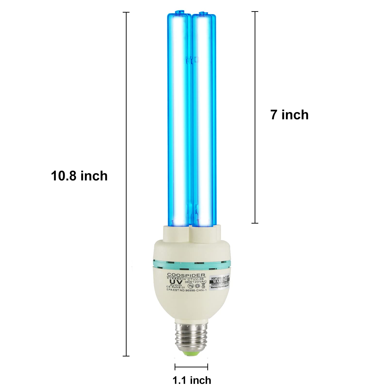 UVC with Ozone Germicidal Bulb 36W Self-Ballast E26 Screw Socket 120V for Kill Germ, Covers up to 600sq.ft (Replace Bulb CTUV-36)