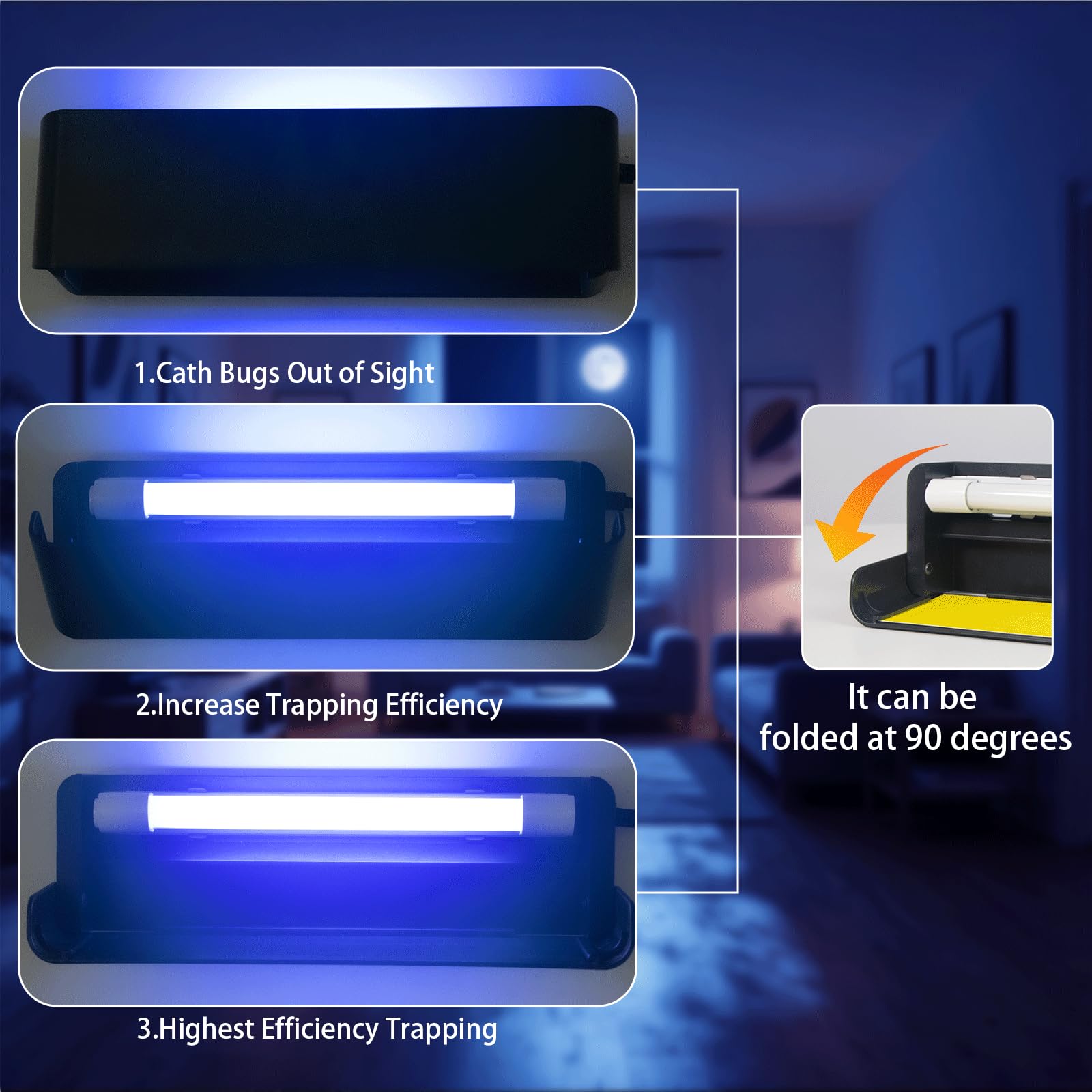 UV Light Fly Traps for Home Gnat Traps for House Indoor Insect Killer, Bug Catcher for Kitchen House & Fruit Flies Garage & Warehouse with 5 Glue Boards 6.5 Feet Power Cord