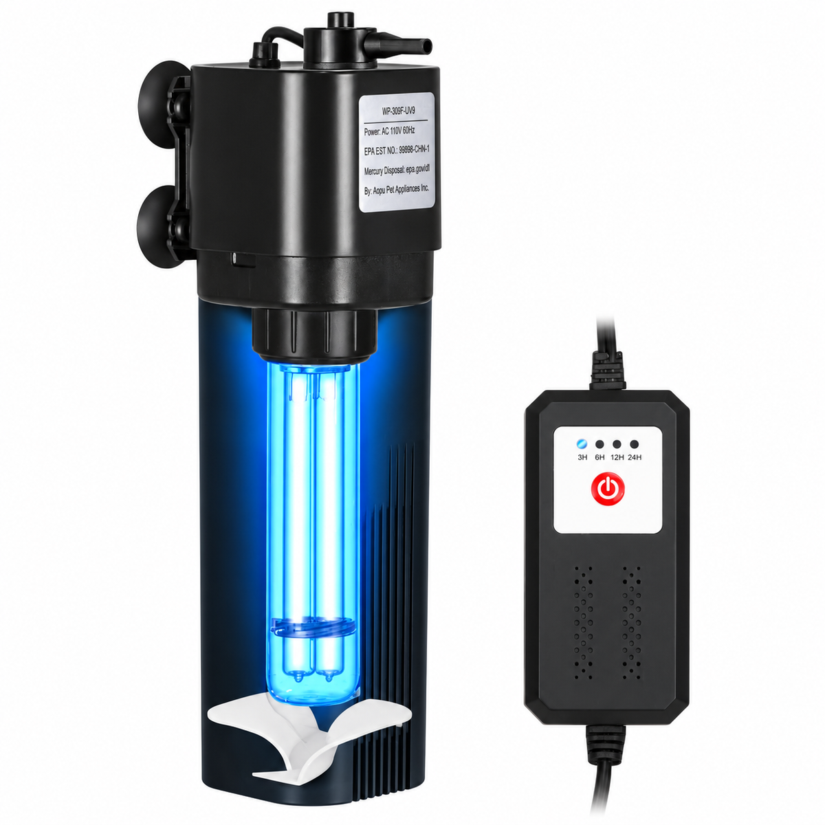 (With UV sterilization) Aquarium UV Filter for 40-75 Gal, 211 GPH Swirl Turbo Design Submersible Internal Turtle Fish Tank Filter wTimer, Quiet Power Pump Air Supply Green Clean Machine Saltwater Freshwater Green Killing