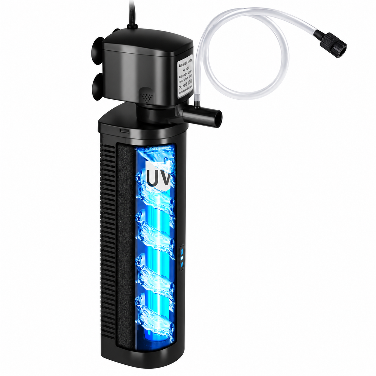 (With UV sterilization) TARARIUM H10F Small Pond Filter for 75-300 Gallon Tank, Aquarium UV Filter Green Clean Machine Submersible Powerful Pump Canister Filter 300GPH for Fish Turtle Tank Saltwater Freshwater Crystal Clear Green Killing