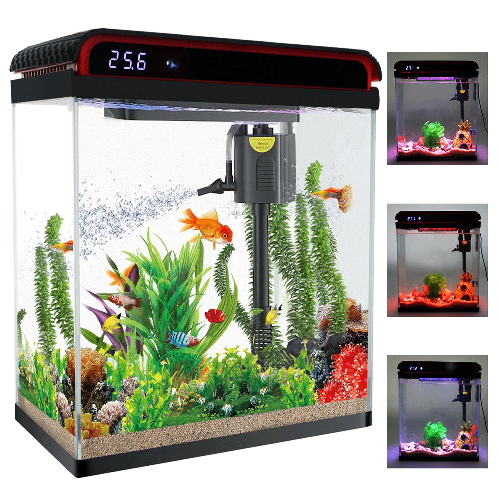 10 Gallon Fish Tank, Betta Fish Tank Small Aquarium Starter Kits Self Cleaning with 3 Types of LED Lights and Filter Water Pump, Ultra Quiet Decoration Kids Room Gift with Glass Fish Tank