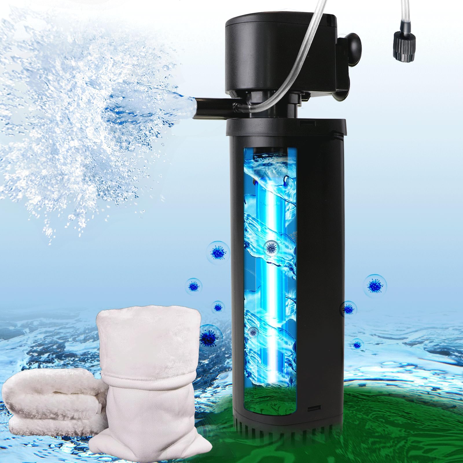 400GPH Aquarium Filter, Aquarium UV Filter for 55-150 Gallon, Fish Tank Filter Powerful Internal Pump, Turtle Filter for Cold Plunge Saltwater Cloudywater Clear and Alage Killing Green Clean Machine