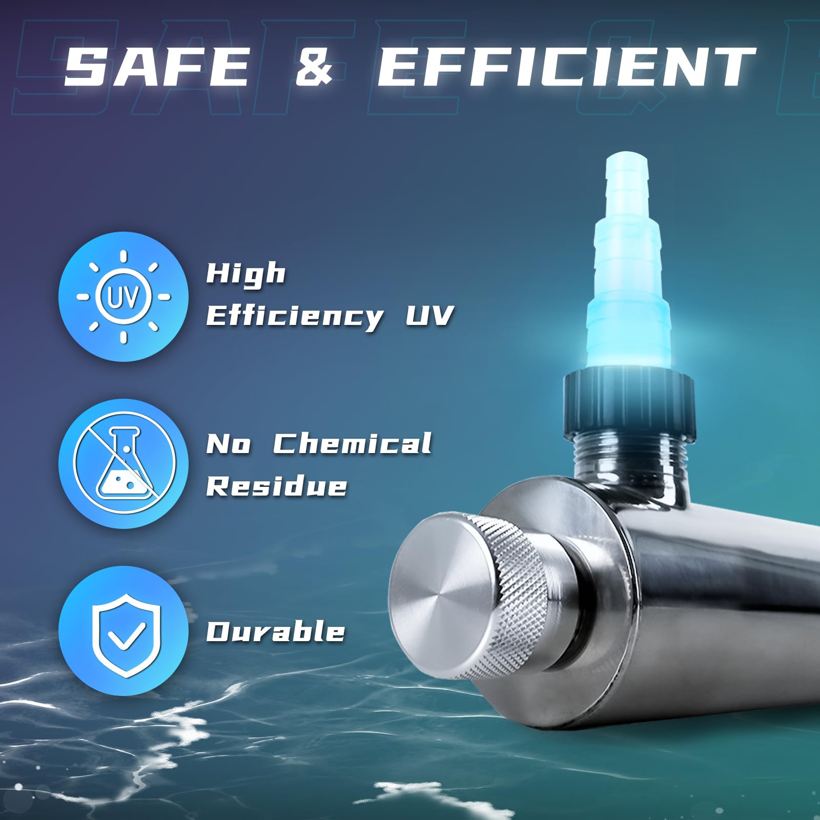 UV Light for Aquarium Algae Control with 55W UVC Bulb Stainless Steel Ultraviolet Green Water Machine Algae Remover for Pond