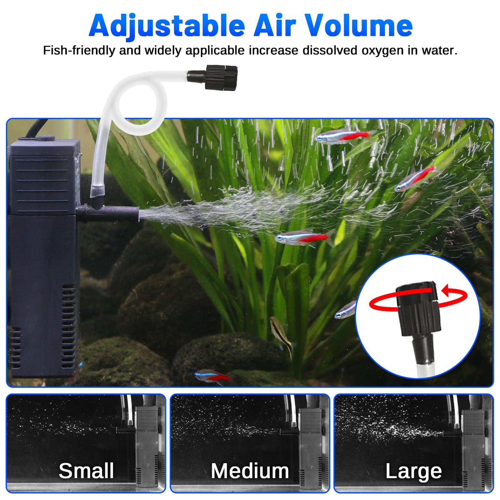 Aquarium Filter Small Betta Fish Tank Filter for 2-15 Gallon Silent 4-in-1 Adjustable Air Flow Fish Turtle Shrimp Tank Filter Submersible Aquarium Internal Filter 79 GPH Biochemical Rainwater