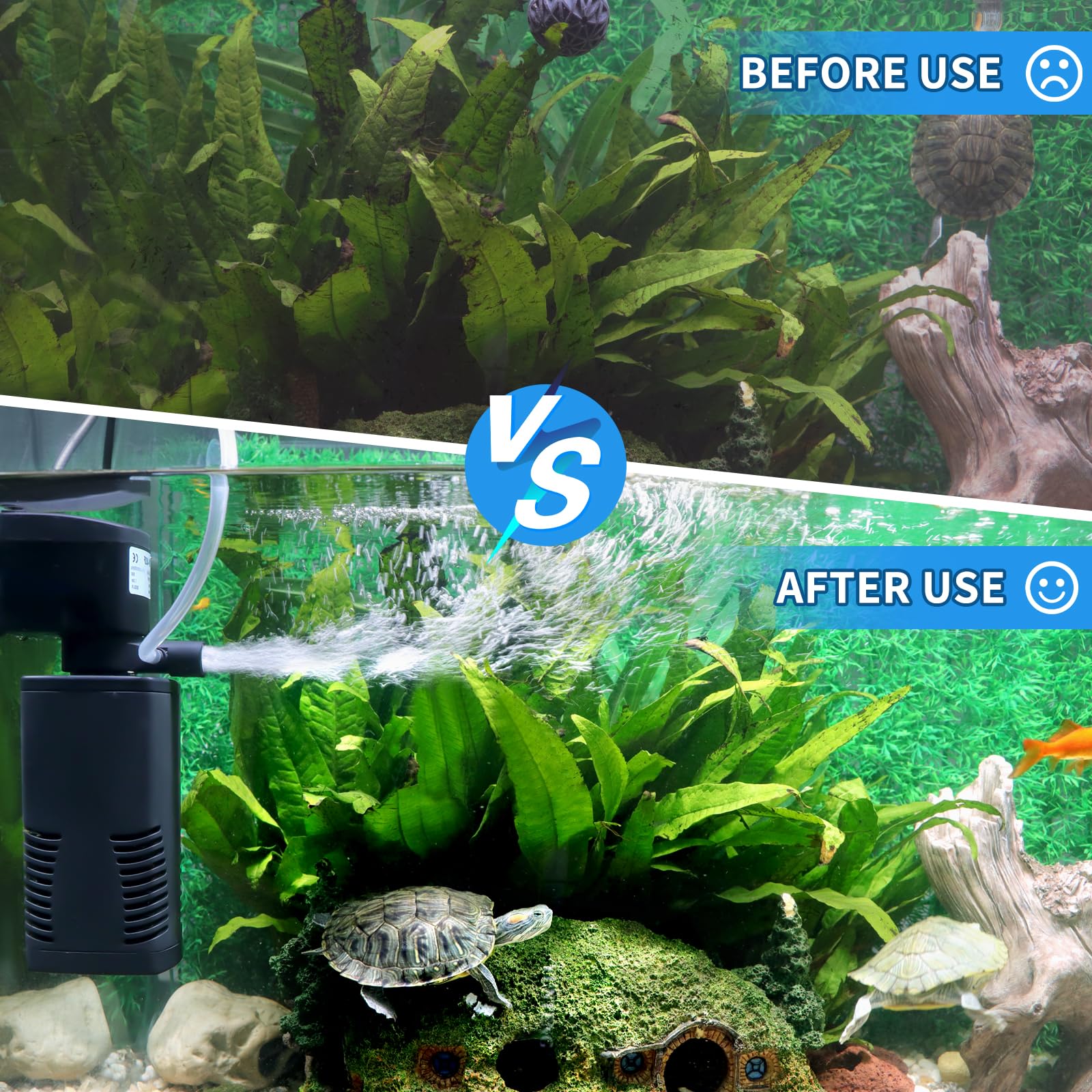 022F Fish Tank Filter, Internal Aquarium Filter for 20-45 Gallons Tank, with Biochemical Sponge Turtle Tank Filter, Ultra-Quiet with Aeration Powerful Submersible Pump & Filter System