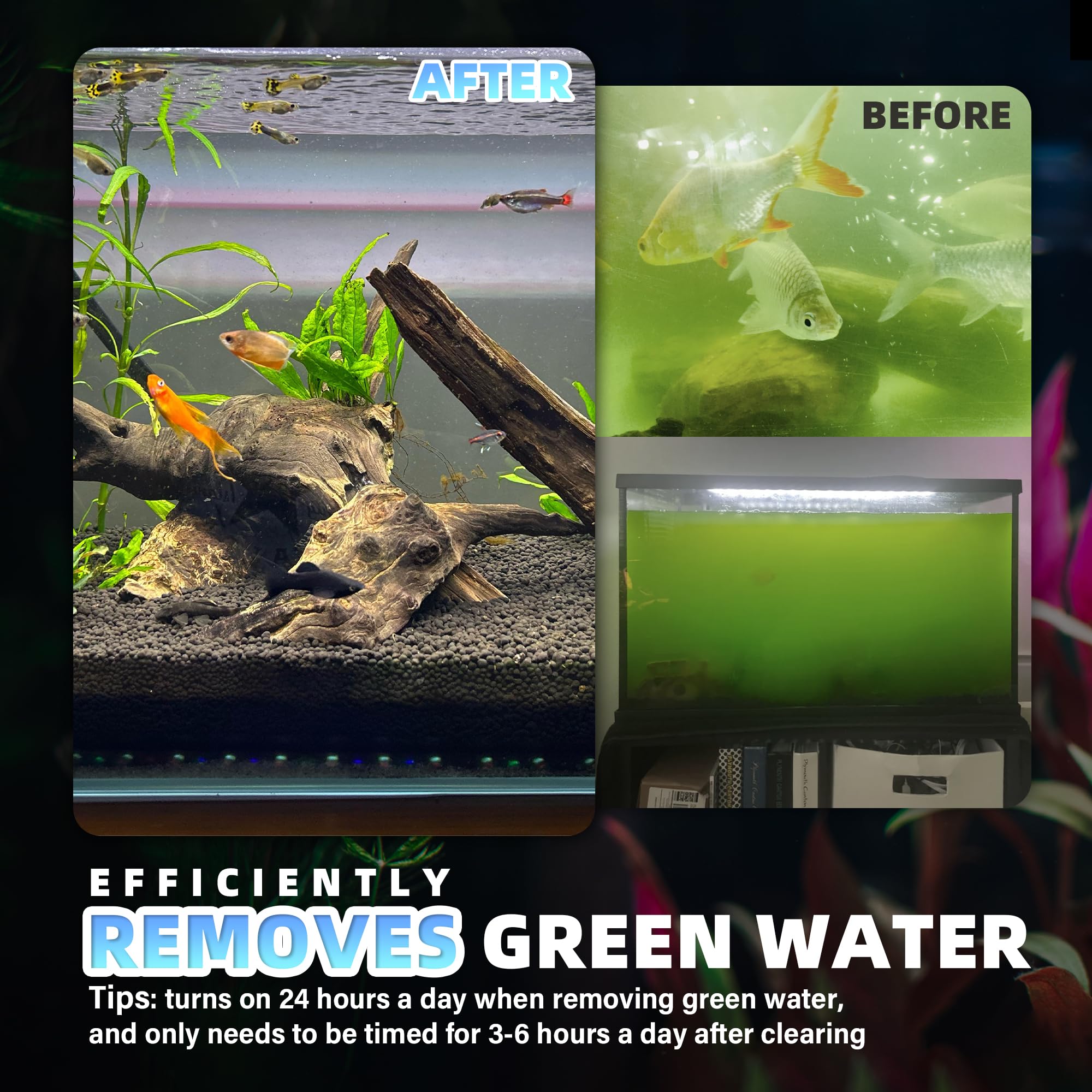 Aquarium Filter U-V w/Scientific 3,6,12,24H Timer for 40-150 Gal Fish Turtle Tank 264GPH Canister Internal Filter Submersible Power Pump Air Supply Saltwater Freshwater Killing Green Clean Machine