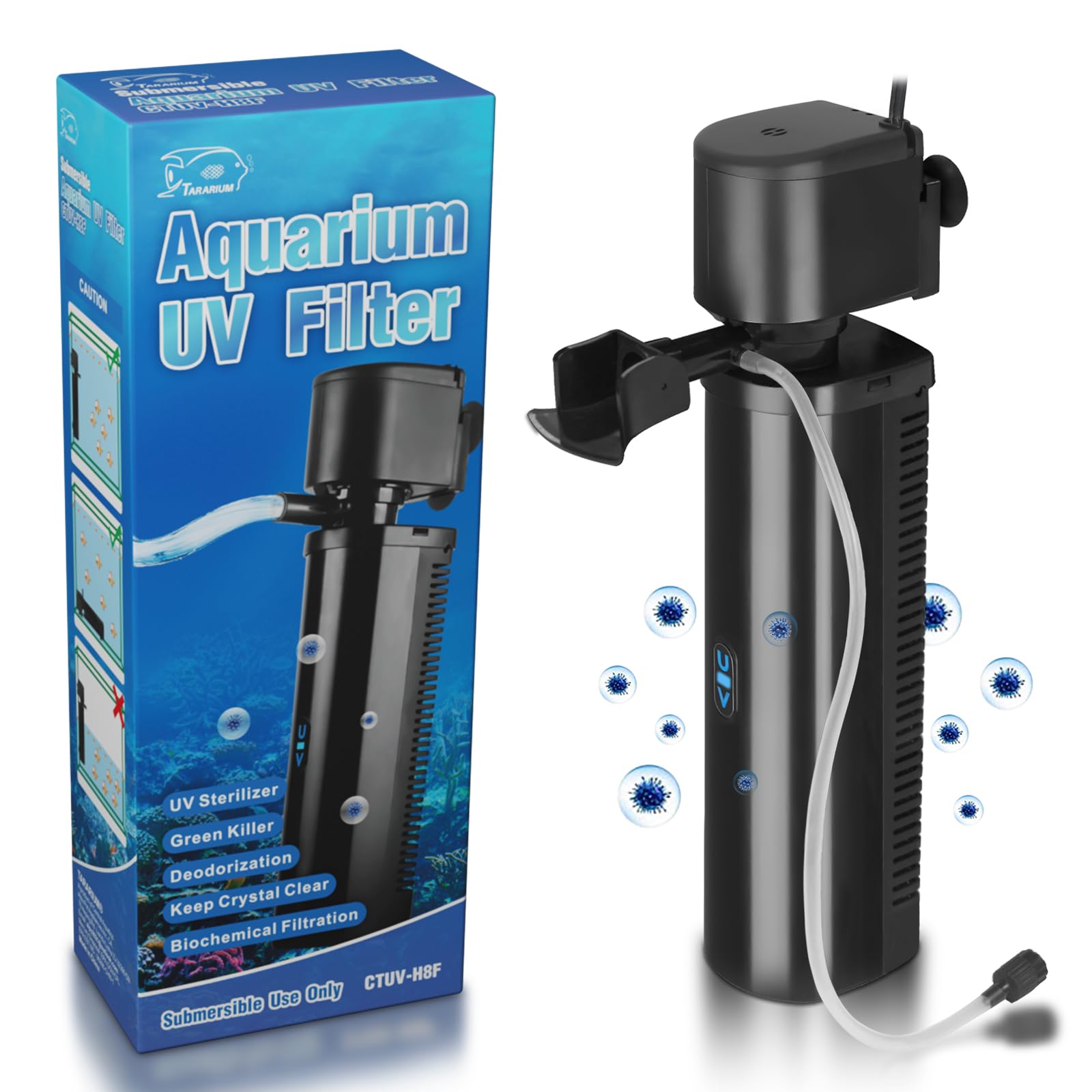 Aquarium Filter for 40-150 Gallon Tank, U-V Fish Tank Green Clean Machine Submersible Powerful Pump Canister Filter 400GPH for Pond Turtle Tank Saltwater Freshwater Crystal Clear Green Killing