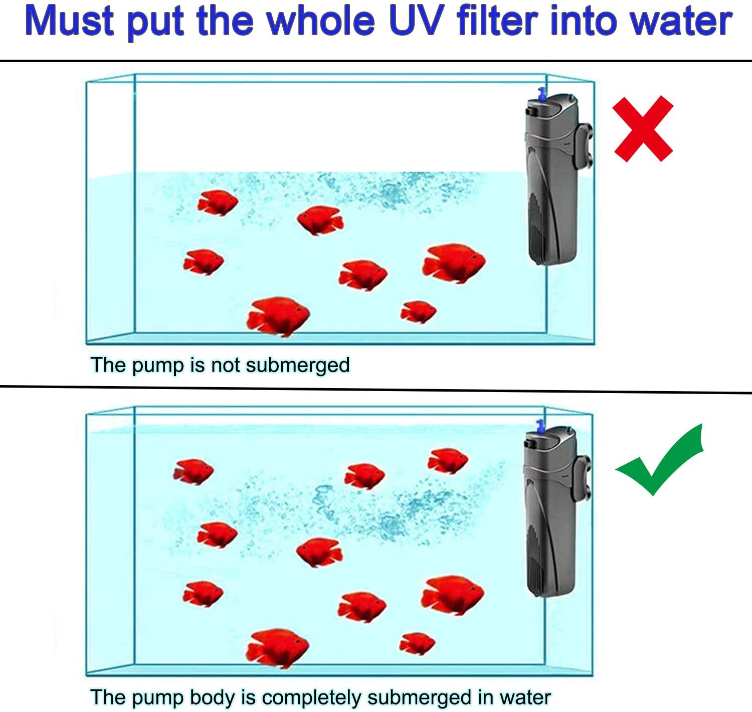 Coospider Sun JUP-01 Aquariums in Tank UV Submersible Filter Machine 211gph 9W fit for 80Gallon (JUP 01 Set + 2X Replace Sponge  + 1x Spare UV Bulb) Coospider