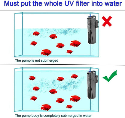 Coospider Sun JUP-01 Aquariums in Tank UV Submersible Filter Machine 211gph 9W fit for 80Gallon (JUP 01 Set + 2X Replace Sponge  + 1x Spare UV Bulb) Coospider