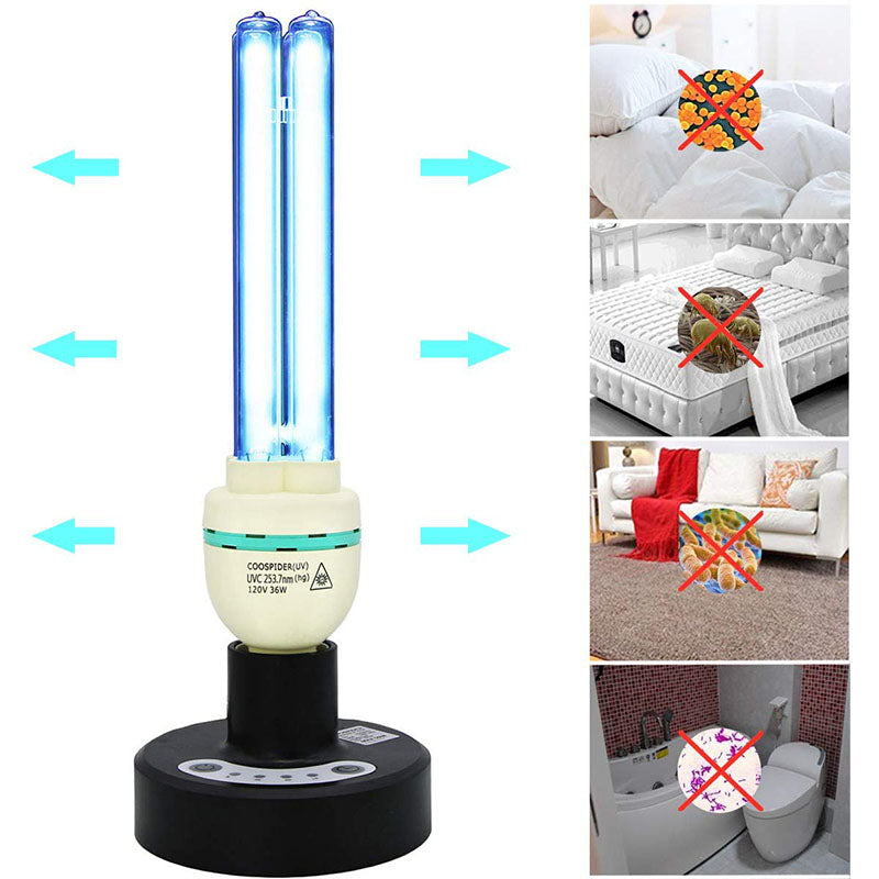 UV Germicidal Light Sterilization rate 99.99% Remote Control Timer 15/30/60 minutes 120V 36W Table Lamp,for Remove Musty (Ozone-free CTUV-36)