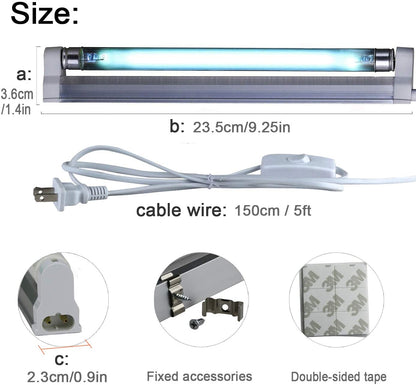 UVC Germicidal Lamp UV-C Bulb Light with 5ft Cord and Plug Cover up to 100 sq. ft. Room 110V 6W UVC (Ozone-free) Coospider