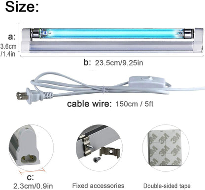 UVC with Ozone Light Lamp Bulb with 5ft Cord and Plug Cover up to 100 sq. ft. Room 110V 6W Coospider