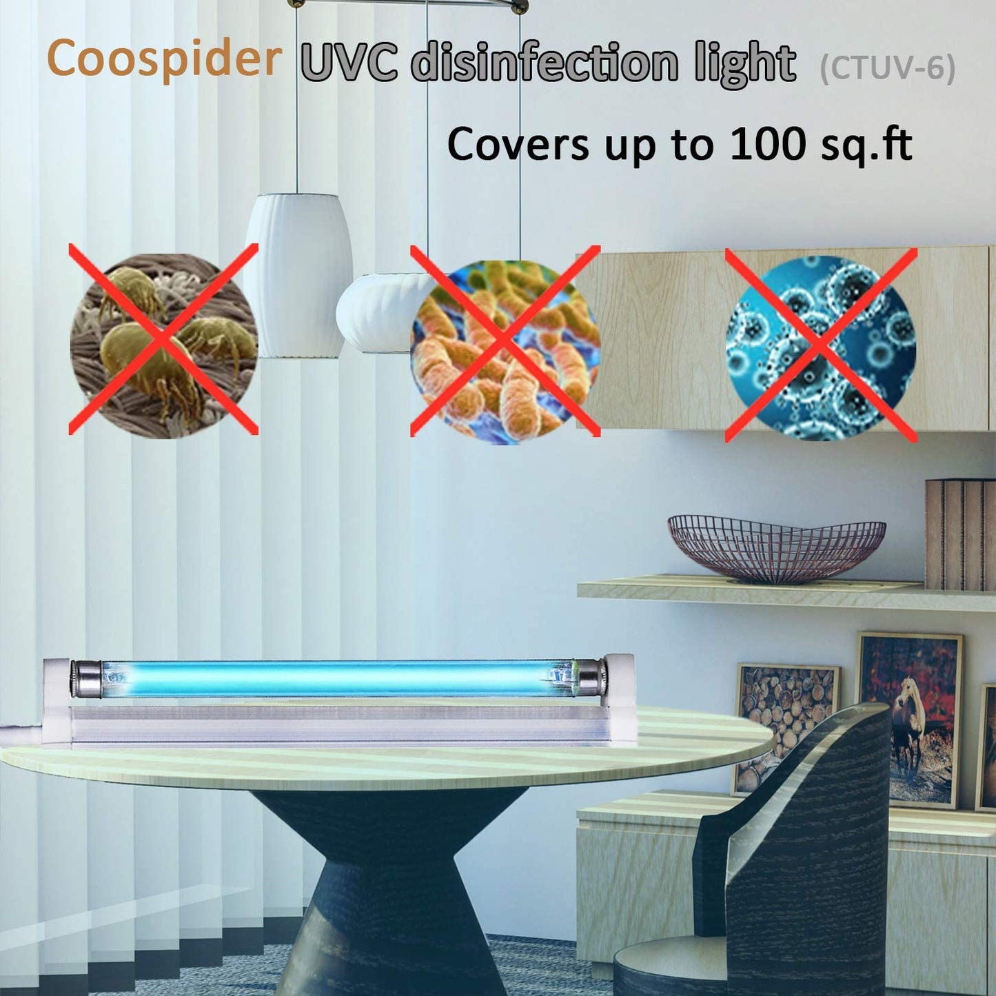 UVC with Ozone Light Lamp Bulb with 5ft Cord and Plug Cover up to 100 sq. ft. Room 110V 6W