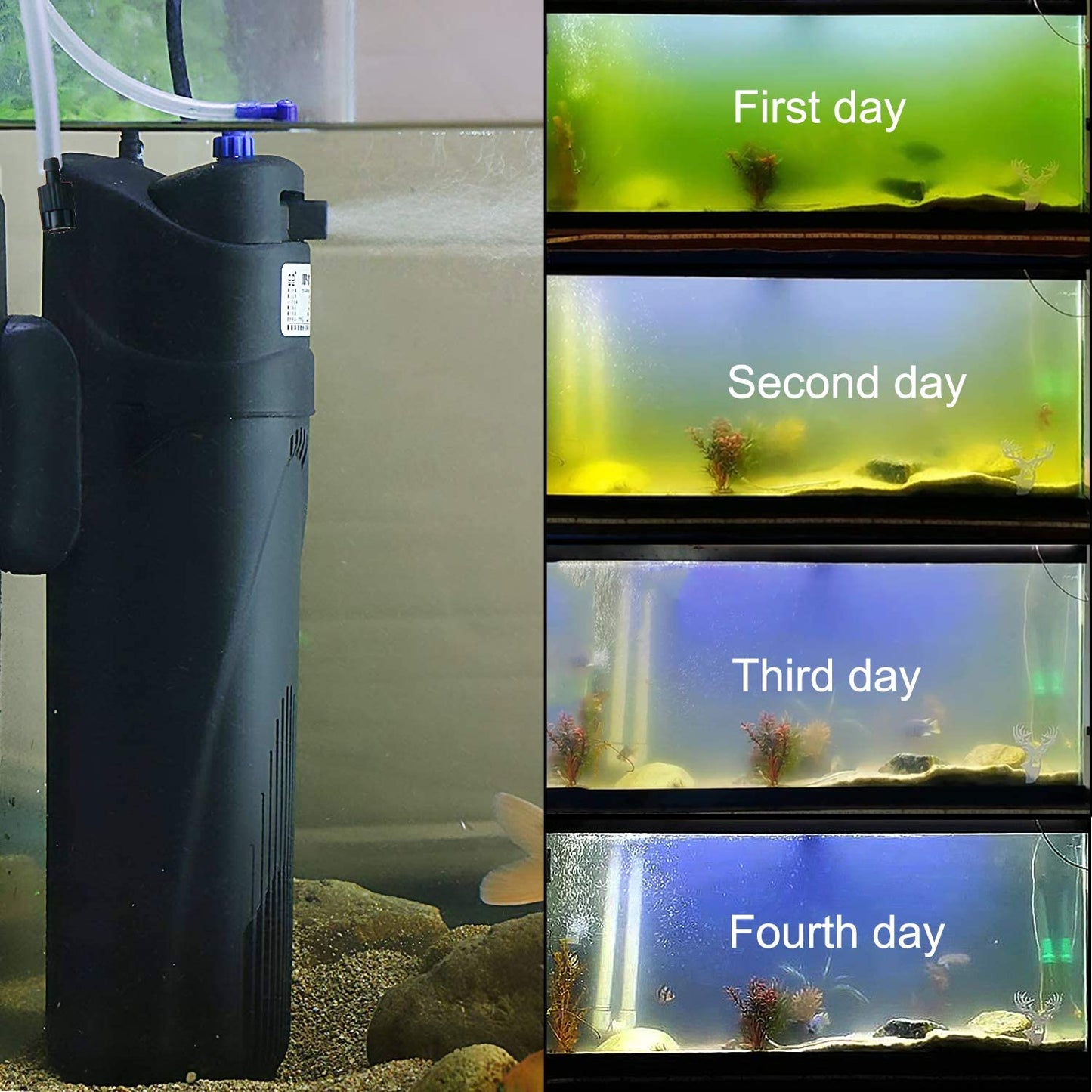 Coospider Sun JUP-01 Aquariums in Tank UV Submersible Filter Machine 211gph 9W fit for 80Gallon (JUP 01 Set + 2X Replace Sponge  + 1x Spare UV Bulb)
