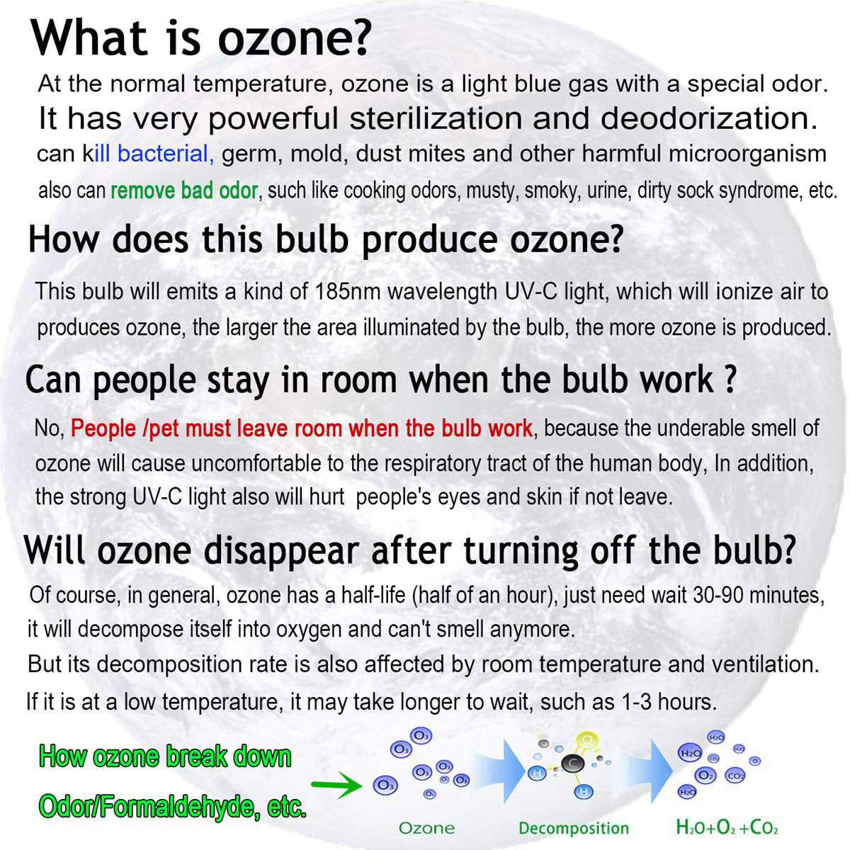 UVC with Ozone Germicidal Bulb 36W Self-Ballast E26 Screw Socket 120V for Kill Germ, Covers up to 600sq.ft (Replace Bulb CTUV-36) Coospider