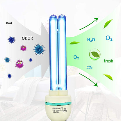 UVC with Ozone Germicidal Bulb 36W Self-Ballast E26 Screw Socket 120V for Kill Germ, Covers up to 600sq.ft (Replace Bulb CTUV-36) Coospider